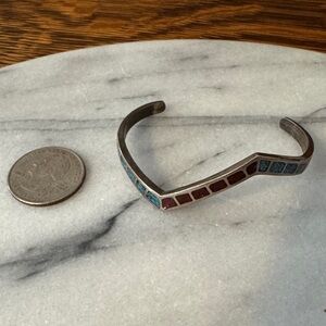 Inlaid Stone V-Shaped Cuff Bracelet in Turquoise and Red